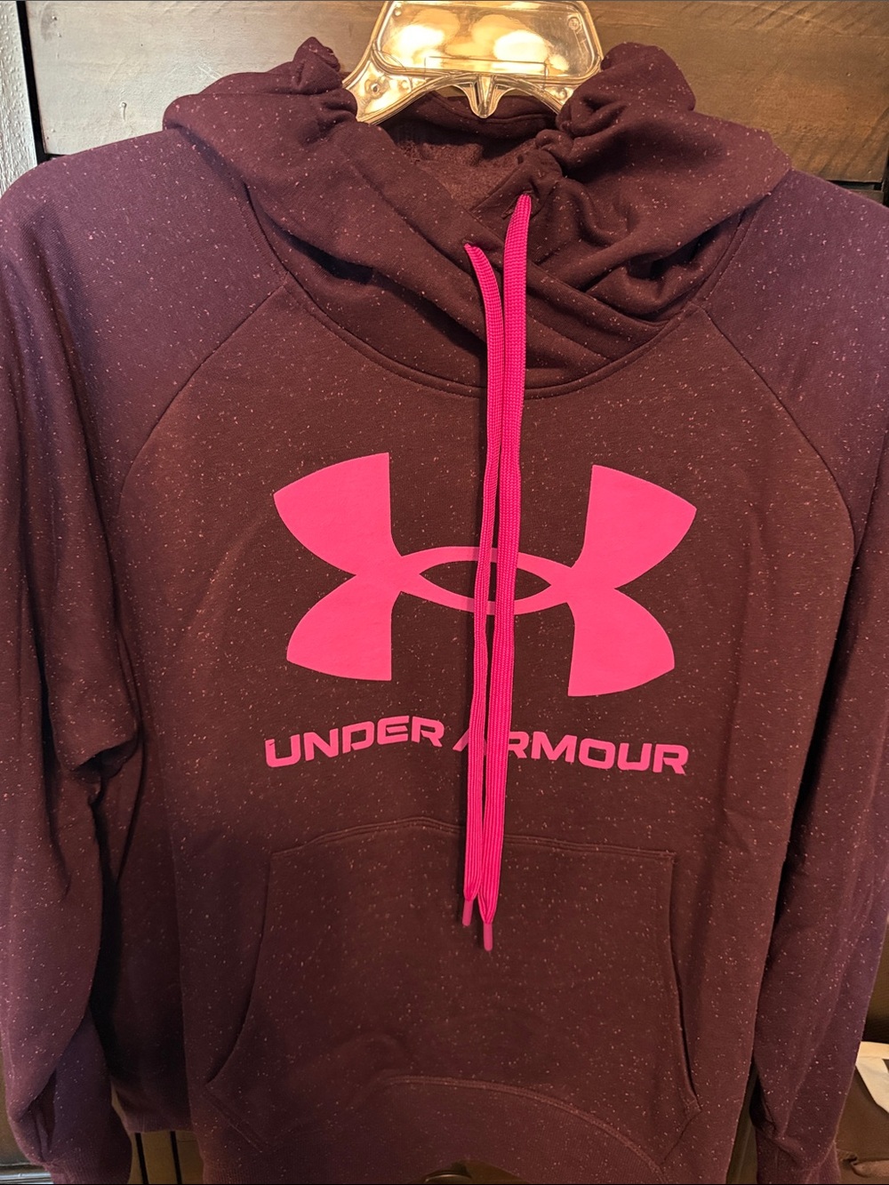 Under Armour Women's Maroon Pullover Hoodie with Pink Logo